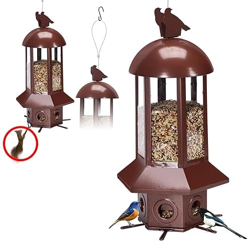 Professional Squirrel Proof Bird Feeders - Sorflife Large Capacity 5.06 lbs, Reliable and Rust Resistant Metal Bird Feeding Station for Prevents Squirrels from Stealing Food and Easy Refilling Brown - Image 1