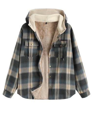ZAFUL Men's Flannel Shirts Casual Plaid Button Down Shirt Jacket Long Sleeve Shacket with Pockets Gray Buffalo Plaid M - Image 1