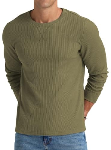 NITAGUT Mens Waffle Crew Neck T-Shirt Hipster Hip Hop Longline Long Sleeves Pullover Tops,Army Green, XX-Large - Image 1