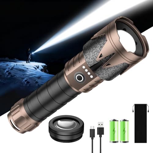 SKYFIRE Rechargeable Flashlight with Ignition Lens,5000 Super Bright Tactical Flashlights High Lumens Zoomable,6Modes,Waterproof LED Flash Light (10000mAh-Lens) - Image 1