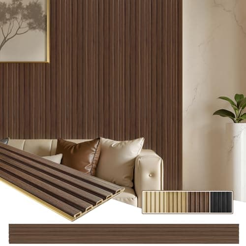 Tepanecov WPC Slat Wall Paneling, 8-Pack 3D Wood Wall Panels for Interior Wall Decor, TV Background, Living Room, 96 x 6 in (Walnut) - Image 1