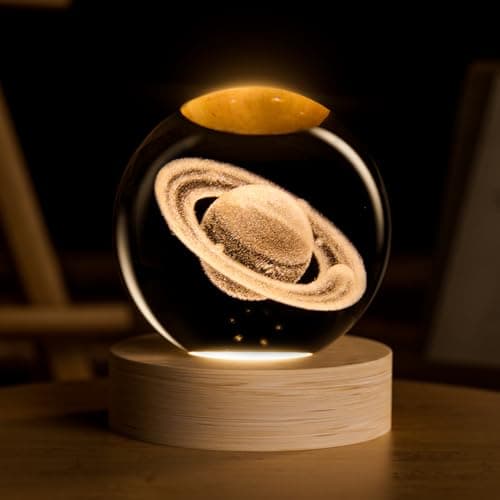 COQIRAUSEN 3D Saturn Crystal Ball, 2.4 inch Universe Decorative Quartz Glass Sphere, Space Astronomy Decor Display Sculpture Home Decor Gifts for Women Friends Girls - Image 1