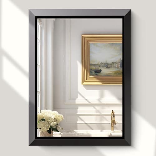 USHOWER 24x32 Bathroom Mirror, Beveled Aluminum Frame Wall Mirror, Rectangular Bathroom Vanity Mirror, Anti-Rust Small Mirrors for Bathroom, Bedroom, Living Room, Powder Room, Entryway, Brushed Black - Image 1