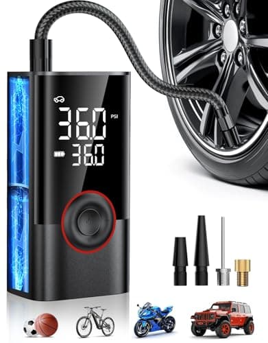 Tire Inflator Portable Air Compressor, 150PSI Air Pump for Car Tires with LED Light, Cordless Tire Pump with Digital Pressure Gauge, Tire Inflator for Car, Bike, Motorcycle, Ball (Black) - Image 1
