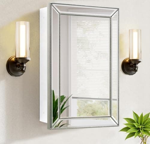 FOMAYKO 24"x36" Retro Beaded Medicine Cabinet with Beveled Mirror - Wooden Frame, Recessed & Surface Mount Bathroom Storage Cabinet - Image 1