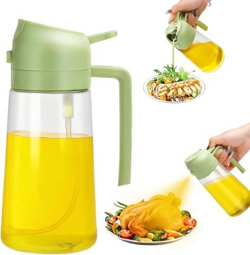 XBllcyiv 16oz/470ml Glass Olive Oil Sprayer for Cooking - 2 in 1 Olive Oil Dispenser for Kitchen Gadgets, Air Fryer, Salad, and BBQ (Green) - Image 1
