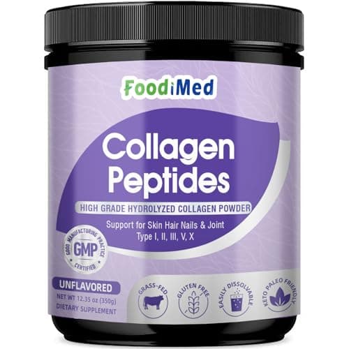 FoodiMed Collagen Peptides Powder - Hydrolyzed Collagen with Vitamin C, Hyaluronic Acid & Biotin - Skin, Hair, Nails, Joint & Anti-Aging Support, 35 Servings