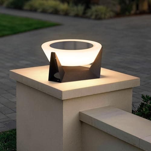 MVBT 11.8" Solar Post Lights, Solar Pillar Lights Outdoor Waterproof, Dusk to Dawn Column Lights Outside, Outdoor Lanterns Solar Column Lamp, Round Modern Post Light for Patio Deck Yard Pool Posts - Image 1