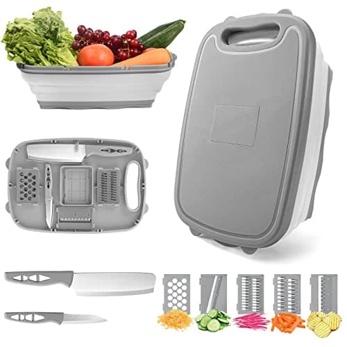 HI NINGER Collapsible Cutting Board with Colander, 9-In-1 Multi Chopping Board Kitchen Vegetable Washing Basket for Camping Gifts Camping Accessories for RV Campers - Image 1