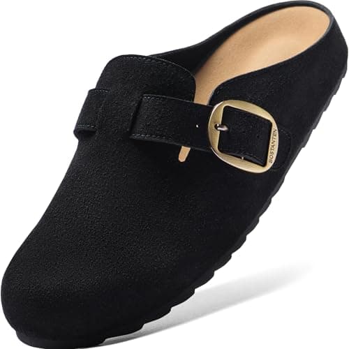 BOSTANTEN Clogs for Women Wide Width Comfortable Suede Mules with Soft Footbed and Arch Support, Cute Slip On Potato Shoes Black - Image 1