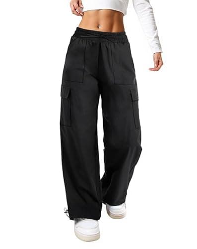keriffe Baggy Cargo Pants Women Parachute Hiking Wide Leg Pants with 4 Pockets Y2K Clothes Casual Travel Black - Image 1