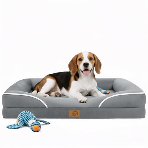 Homemate Dog Bed Medium Size Dog 28x23 inch with Orthopedic Foam Waterproof Outdoor Pet Cat Bed Sofa Supplies with Toy Dogs Crate Pad Couch with Removable Washable Cover & Non-Slip Botton Light Grey - Image 1