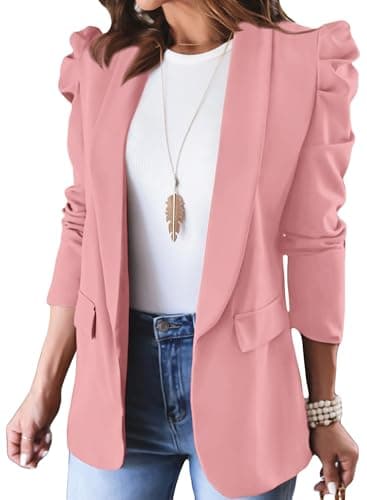 KIRUNDO Women's 2026 Spring Fall Casual Blazers Puff Sleeve Lapel Open Front Work Suit Office Blazer Jackets with Pockets(Pink, X-Large) - Image 1