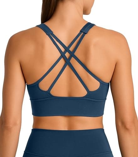 Unthewe Womens Strappy Sports Bra for Running Yoga Gym - High Support Criss Cross Back Workout Bra with Removable Pads(U501-Navy Blue-S) - Image 1