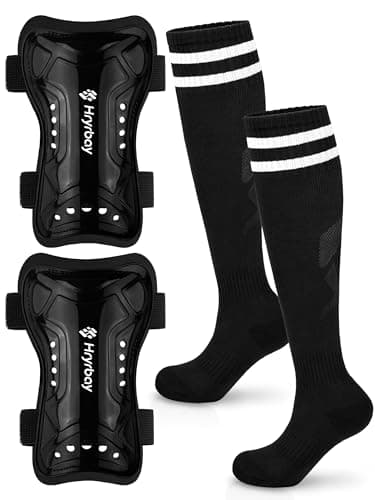 Hryrbay Kids Soccer Shin Guards and Socks Toddler Soccer Shin Pads Protective Defender Gear for Boys Girls Ages 3-15 Great for Training, Matches, Inspired by The World Cup Black S - Image 1