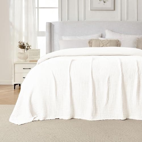 Joydeco 100% Cotton Muslin Throw Blanket for Couch Bed and Sofa, 4-Layer Lightweight and Breathable Soft Gauze Blanket for All Season, Luxury Throws Cotton Blanket Gift(White, 90"x90") - Image 1