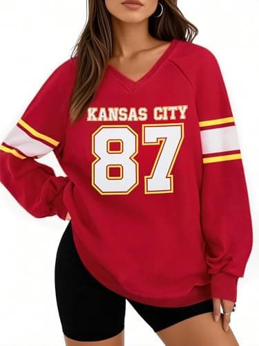 ASTANFY Game Day Sweatshirt for Women Football Sweatshirts Football Mom Hoodie Game Day Fan Gift Long Sleeve Tops Red - Image 1