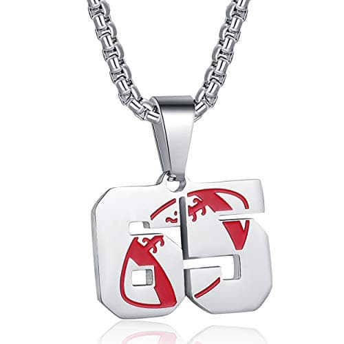Rehoboth American Football Rugby Jersey Number 65 Pendant Necklace for Women Men 22+2 Inch Adjustable Stainless Steel Chain - Image 1