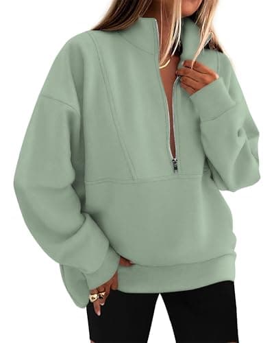 KIRUNDO Sweatshirt for Women 2026 Fall Half Zip Pullover Oversized Fleece Mock Neck Hoodies Fashion Outfits Winter Clothing(Grey Green, X-Large) - Image 1