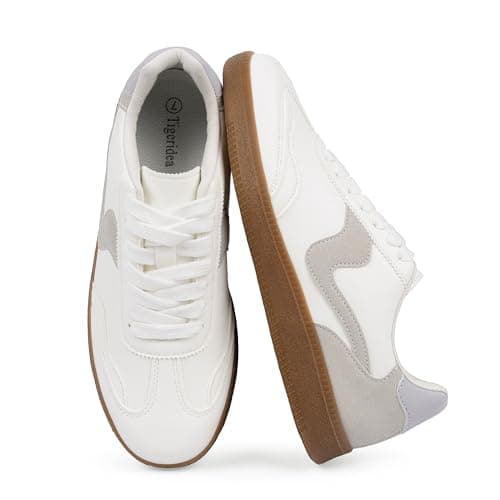 Tigeridea Women's Fashion Sneakers Comfortable Tennis Shoes Womens Casual Shoes Lace up Slip on White GreySneakers for Women Size 11 - Image 1