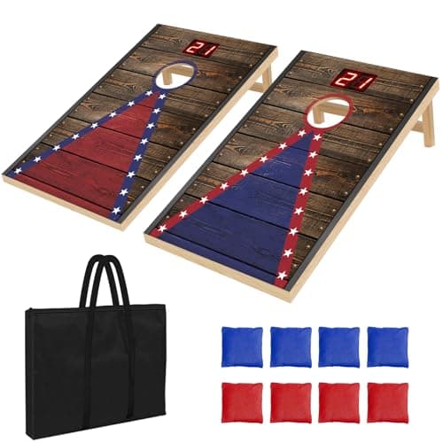 2x1ft Electronic Cornhole Board Set - Automatic Scoring Corn Hole Game for Kids & Travel - Junior Portable Size Infrared Sensing Wood Set with 8 Bags & Carry Case for Indoor & Outdoor Fun - Image 1