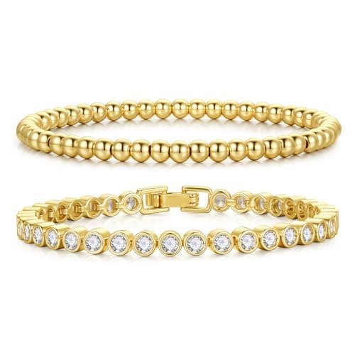 Turandoss Gold Tennis Bracelets for Women - Dainty 14K Gold Plated Tennis Bracelet Personalized 3mm Cubic Zirconia Bracelets for Women Trendy | Size 6.5 Inch | Birthday Gifts for Her - Image 1