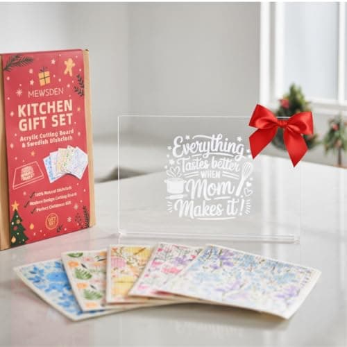 Mom Gifts Set from Daughter Son - Engraved Acrylic Cutting Board with 5-pack Floral Swedish Dishcloth Cooking Gift for Mom Mother Birthday Present Aesthetic Kitchen Decor - Image 1
