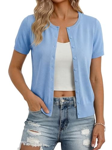 GRACE KARIN Cardigan Sweaters for Women, Lightweight Cropped Outfits, 2026 Spring Casual Clothing Light Blue L - Image 1