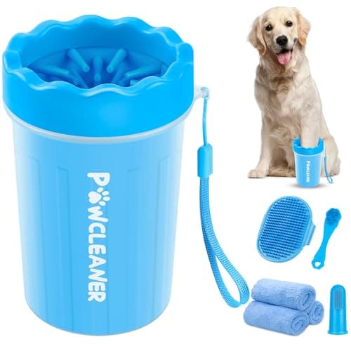 Professional 7 in 1 Dog Paw Cleaner for Dogs & Cats - Includes 1 Portable Paw Washer, 1 Bath Brush, 2 Dog Toothbrushes and 3 Absorbent Towels Note: Fits Paws 1.5 to 2.5 Inches Wide (Medium, Blue) - Image 1