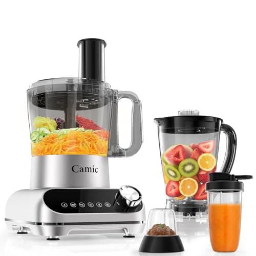 Camic Blender & Food Processor Combo,6 Functions for Smoothies,Chopping,Slicing,Shredding,Grinding,Dough,72-oz.Blender Pitche,64-oz. Processor Bowl,To-Go Cup,Grinder Cup - Image 1