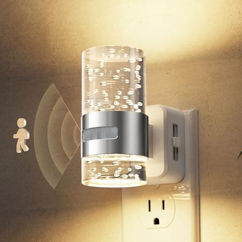 L LOHAS LED Motion Sensor Night Light,Dimmable Night Lights Plug into Wall, 3000K Night-Lights with 0-100 LM Adjustable, Acrylic Bubble Plug in Nightlight for Bathroom Hallway Nursery