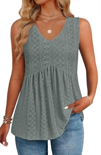 GKBK Womens Tank Tops 2026 Flowy Peplum Babydoll Tops for Women Dressy V Neck Sleeveless Tank Tops Spring Summer Fashion Outfits Trendy Gray Green - Image 1
