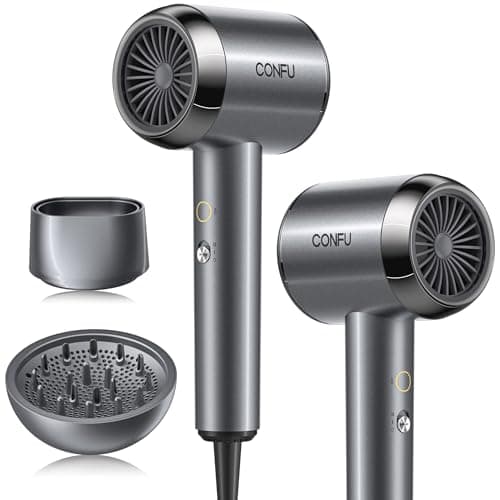 CONFU Diffuser Hair Blow Dryer - Plasma Ionic Professional 1600 Watt Hairdryer Fast Drying for Curly Hair Anti Frizz - Lightweight Portable Ion Blower Dryer for Women & Men - Image 1