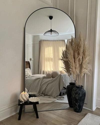 CQHVKQ 76"× 34" Full Length Mirror with Stand Large Arched Floor Mirror Full Length Oversized Full Body Mirror for Bedroom Living Room and Walk-in Closet(Black) - Image 1