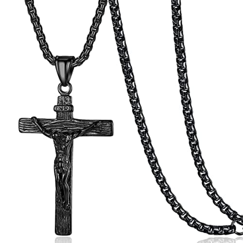 Rehoboth Jesus Christ on INRI Crucifix Cross Pendant Necklace for Womens Mens with 24 Inch Stainless Steel Chain (Black) - Image 1
