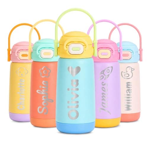 Personalized Kids Water Bottle with Name, Insulated Back to School Cup.
