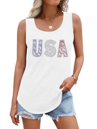 MOUSYA USA Tank Top Woman Sparkly American Flag Sleeveless Tee Glitter Patriotic Shirts Bling 4th of July Vest Tops - Image 1