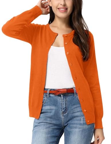 GRACE KARIN Orange Cardigan for Women Dressy Button Up Sweater Jacket Lightweight Spring Clothes Cardigans Outfits M - Image 1