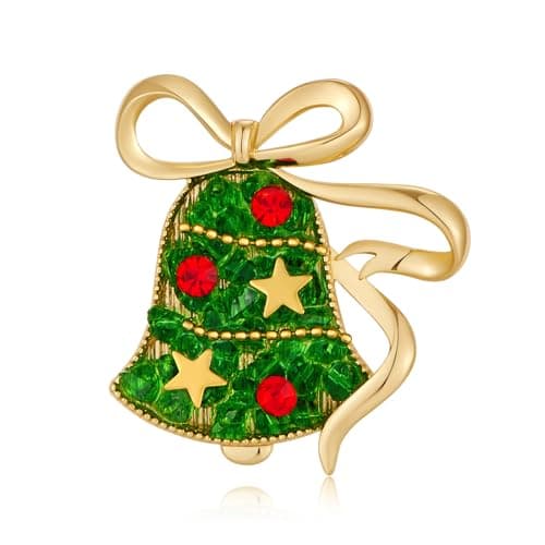 CUFELMU Christmas Brooch Pins for Women Bowknot Green Bell Brooch Holiday Jewelry - Image 1