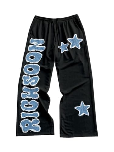 GORGLITTER Men's Wide Leg Baggy Sweatpants Y2K Graphic Flared Stacked Track Pants Workout Gym Trousers Drippy Streerwear Black and Blue Small - Image 1
