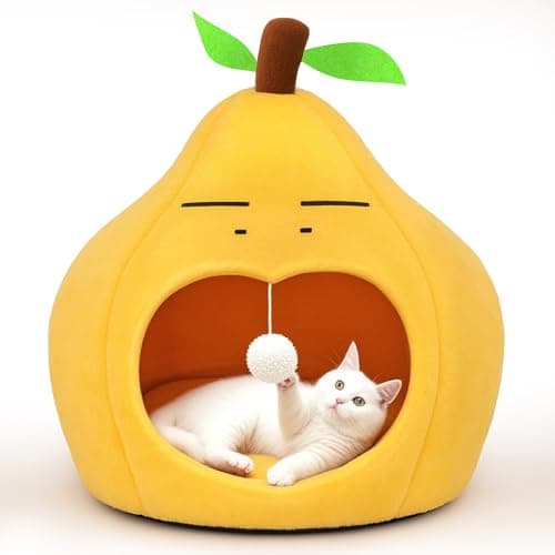 MOYMO Cute Cat Beds for Indoor Cats, Small Dog Beds, Soft Washable Pet Beds for Kitten and Puppy, Funny Pear Cat Cave, 19 Inches - Image 1