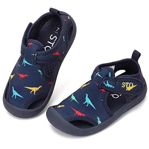 STQ Kids Water Shoes Breathable Outdoor Beach Swim Pool Sandals for Boys Navy Dinosaur 6 M US Toddler - Image 1