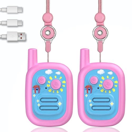 Walkie Talkies for Kids 2 Pack Rechargeable with 3 Miles Long Range, Toddler Walkies Talkies Pink Bule Toys Birthday for 3-8 Years Old Boys Girls for Outdoor Games Camping Hiking - Image 1