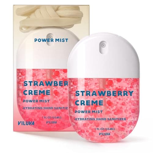 VILUVA Hydrating Hand Sanitizer Spray-Scented Power Mist Sprays Travel Size with Phone Lanyard, Alcohol-Free Moisturizing Pocket Hand Mist,Natural Ingredients,Strawberry Creme Scented,1 FL.OZ Each - Image 1