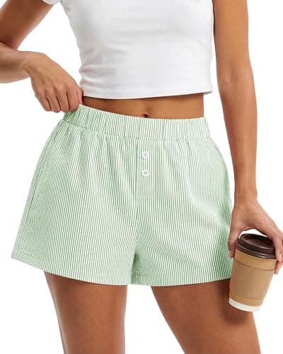 BTFBM Striped Boxer Shorts for Women 2026 Spring Summer Y2k Vacation Beach Bottoms Lounge Sleep Pajama PJ Pants Clothes(Light Green, Large) - Image 1