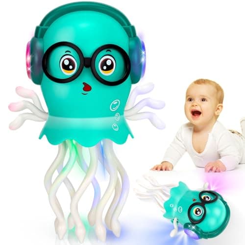 Dancing Octopus Baby Toys, Light Up Music Tummy Time Toys with 2 Flash Lights,Moving Electric Crawling Squid Toy for Babies with 1 Wheel,Baby Toy for 3 4 5 Year Old Boy Girl Christmas Birthday Gifts - Image 1