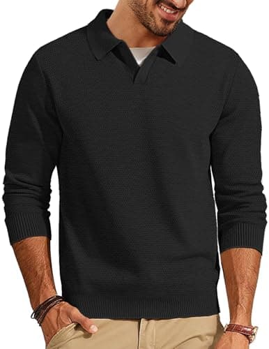 PJ PAUL JONES Sweaters for Men Long Sleeve V Neck Pullover Sweater Casual Business Knitted Sweater Black - Image 1