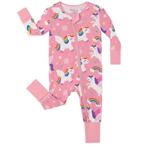 Infant Boys Girls Outfit Clothes Set Newborn Baby Romper Bamboo Long Sleeve Zipper Bodysuit Jumpsuit (Unicorn, 9-12M) - Image 1