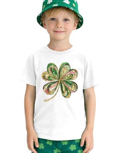 SANIXJOO Toddler Baby St Patrick's Day Shirt Boys Girls Cute Shamrock Graphic T-Shirts Summer Short Sleeve Tops(White,5-6Years) - Image 1