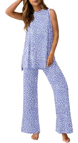 PrinStory Womens Pajamas Sets Lounge Sets for Women Sleeveless Pajama Set 2 Piece Pjs Soft Loungewear with Pockets FP-Spot Blue-2XL - Image 1